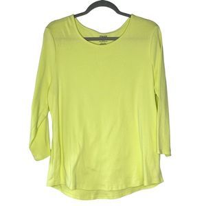 Chico’s Size 3/XL 3/4 Sleeve Chartreuse Lime Green Supima Cotton Ultimate Tee